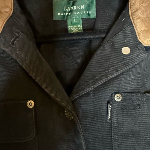 Ralph Lauren Black Jacket with Tan Leather Collar - Picture 4 of 11